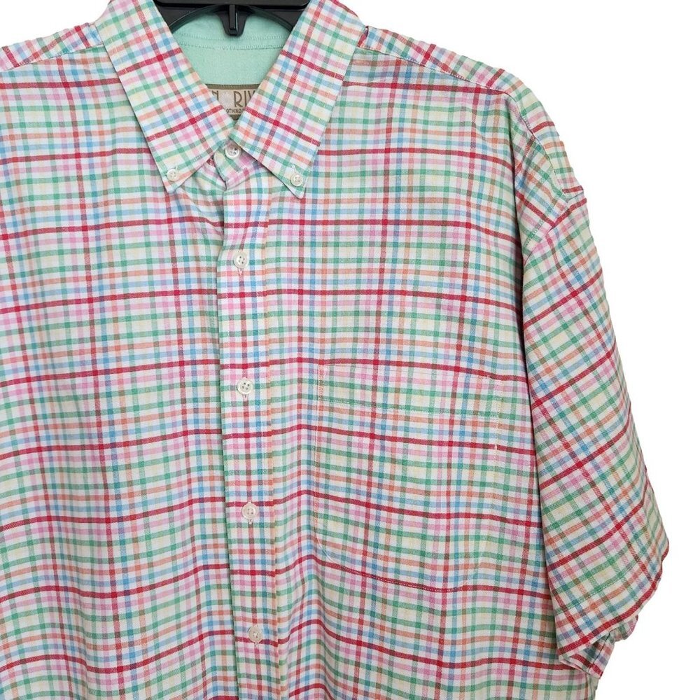Sun River Men Size L Micro Check Plaid Button Up Shirt Short Sleeve Pocket Color